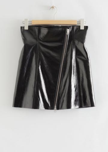 Other Stories Glossy Leather High Waist Skirt - Black