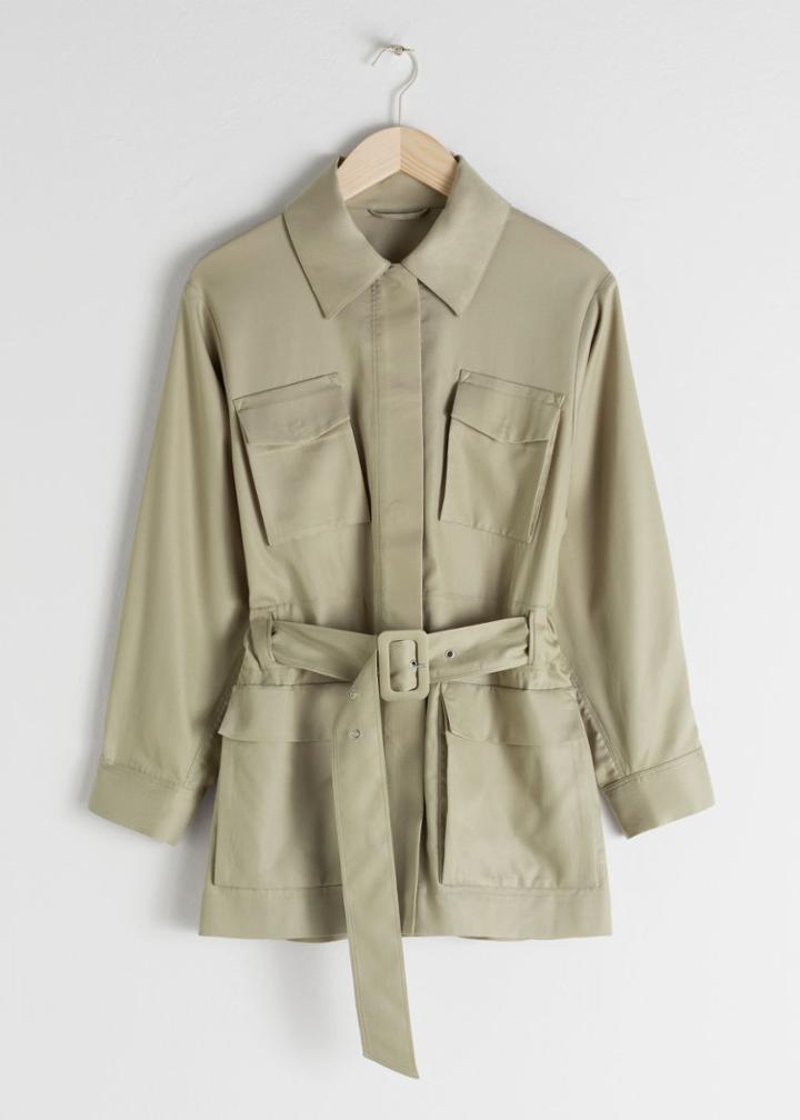 Other Stories Oversized Belted Workwear Jacket - Beige