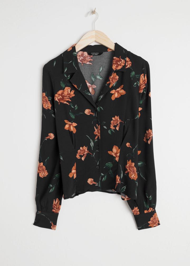 Other Stories Printed V-cut Button Down Blouse - Black