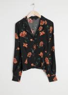 Other Stories Printed V-cut Button Down Blouse - Black