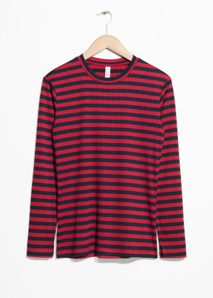 Other Stories Ribbed Stripe Top - Red