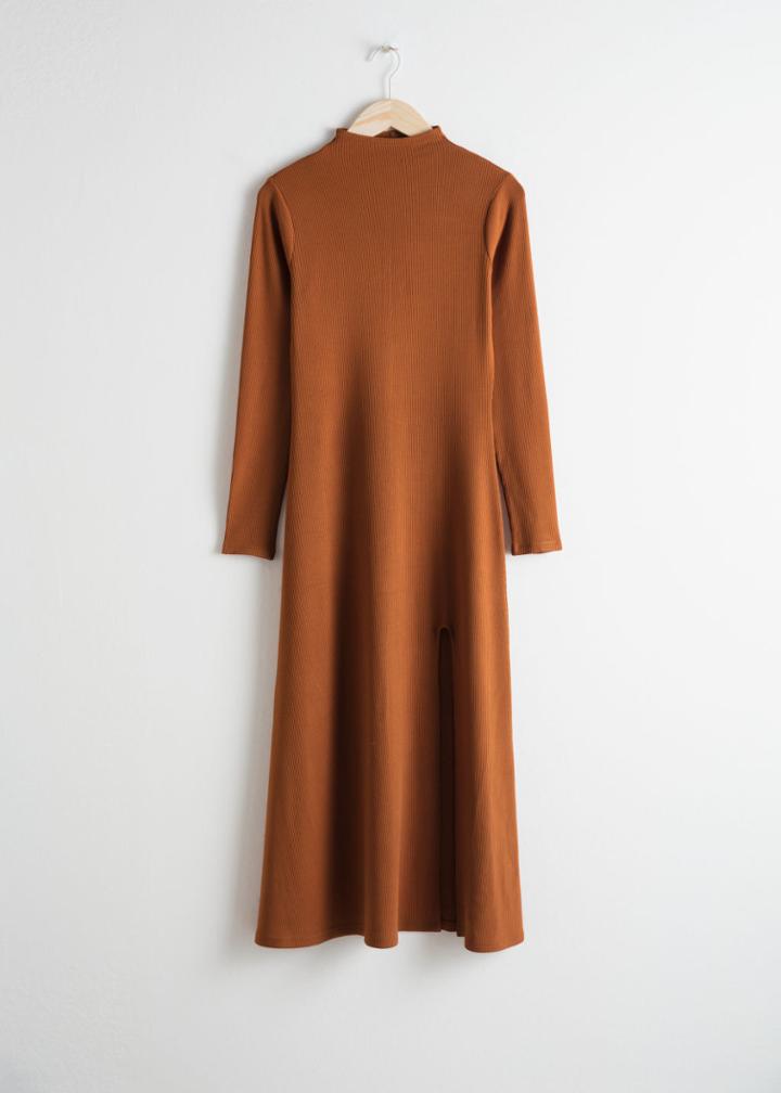 Other Stories Ribbed Mock Neck Maxi Dress - Beige