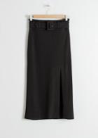 Other Stories Belted Ribbed Midi Skirt - Black