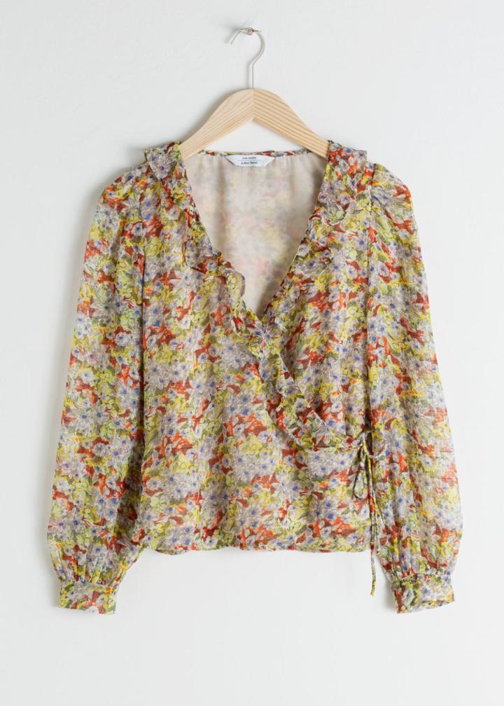 Other Stories Sheer Floral Wrap Blouse - Yellow