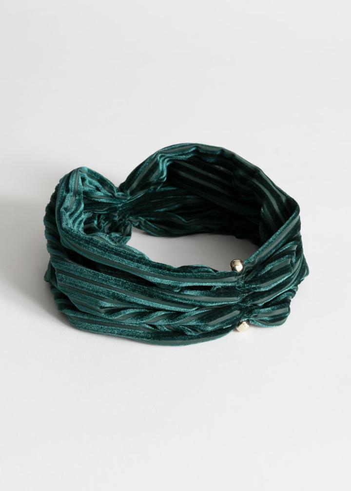 Other Stories Velvet Stripe Hairband - Green