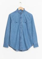 Other Stories Ruffle Collar Chambray Shirt - Blue