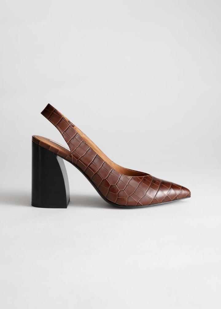 Other Stories Pointed Slingback Croc Heels - Orange