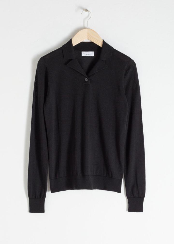 Other Stories Merino Wool Polo Top - Black