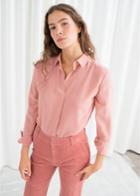 Other Stories Silk Button Up Shirt - Pink