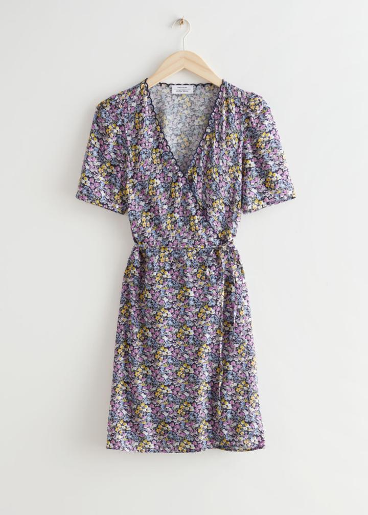 Other Stories Printed Scallop Wrap Mini Dress - Pink