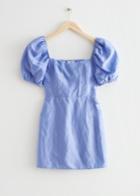 Other Stories Puff Sleeve Jacquard Mini Dress - Blue