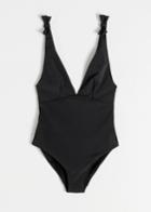 Other Stories Plunging Bow Tie Swimsuit - Black