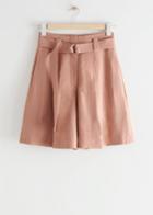 Other Stories Wide Belted Press Crease Shorts - Orange
