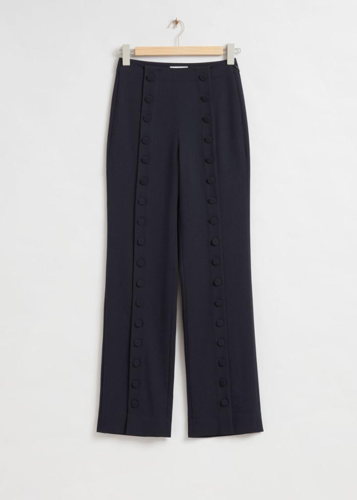 Other Stories Straight Button Detail Trousers - Blue