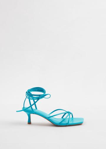 Other Stories Strappy Kitten Heel Leather Sandals - Turquoise