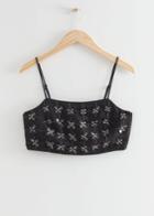Other Stories Cropped Embroidered Party Top - Black