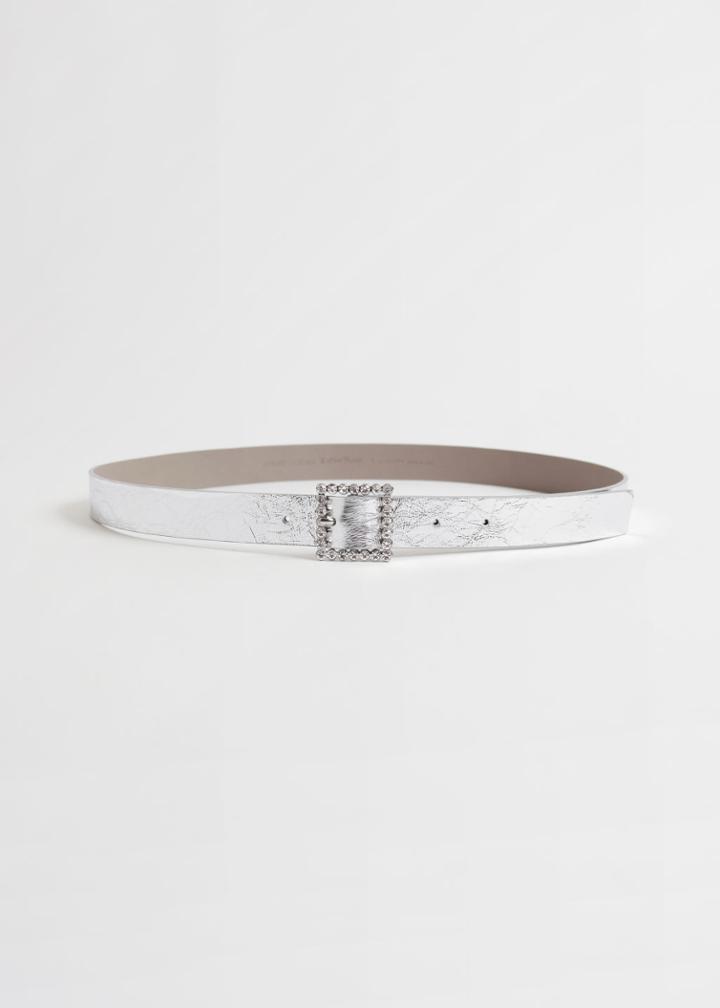 Other Stories Crystal Embellished Leather Belt - Silver