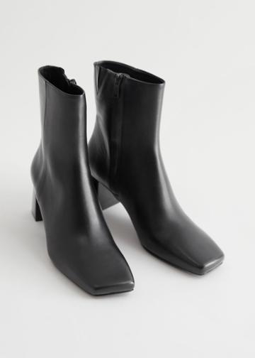 Other Stories Squared Toe Leather Boots - Black