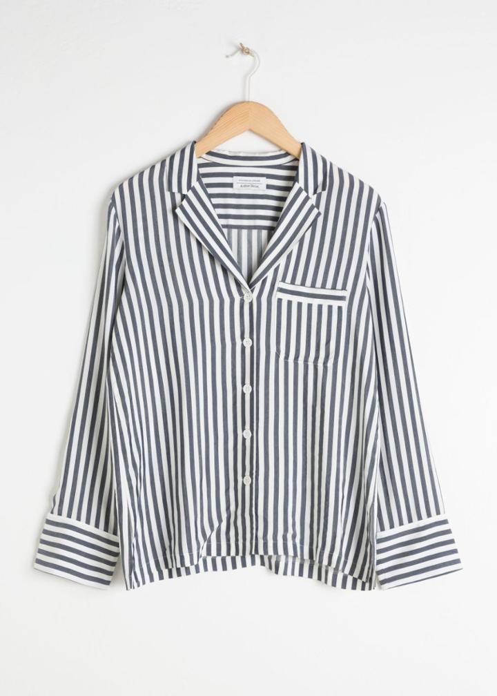 Other Stories Striped Lounge Button Down - Blue