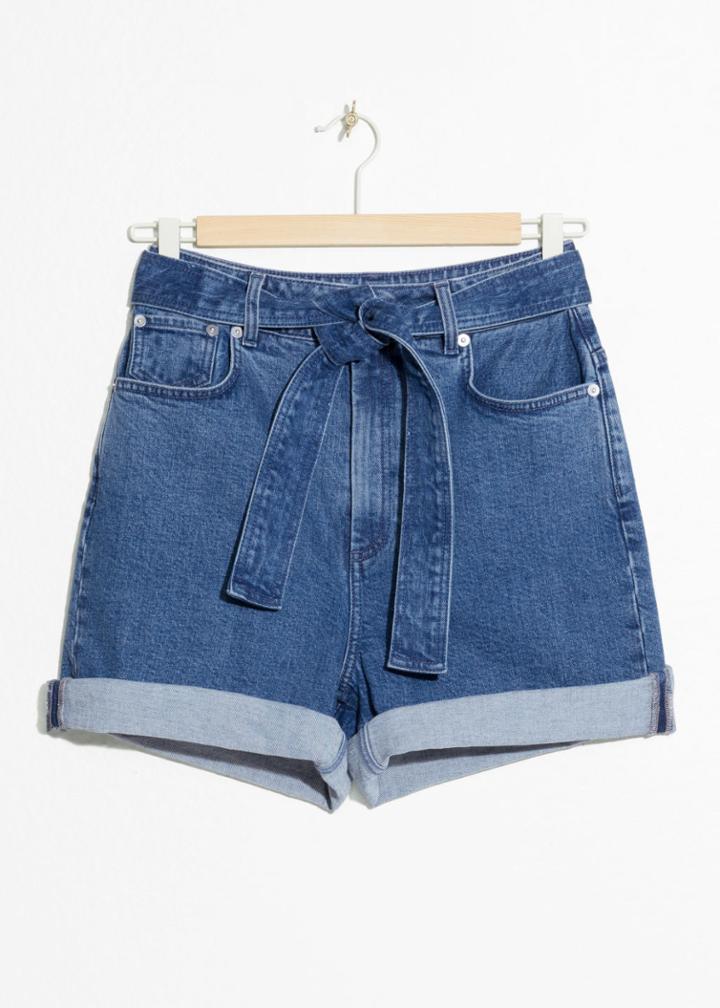 Other Stories Belted Denim Shorts - Blue
