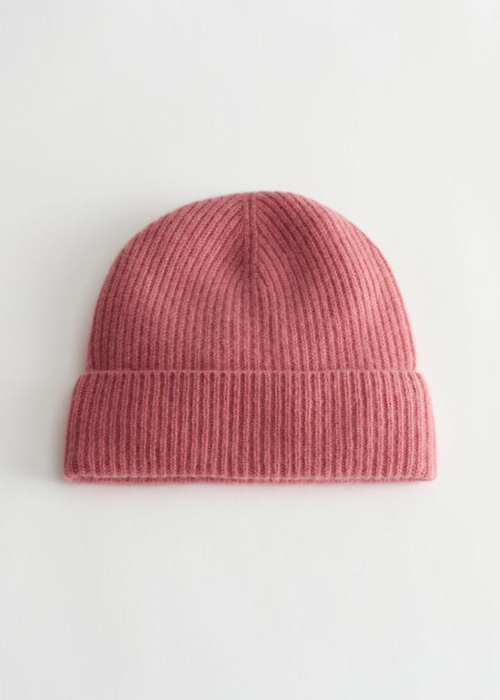 Other Stories Ribbed Cashmere Knit Beanie - Pink