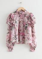 Other Stories Gathered Mock Neck Frilled Blouse - Pink