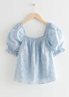 Other Stories Puff Sleeve Ruffle Top - Blue