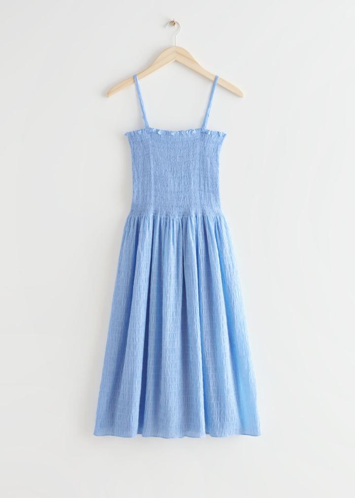 Other Stories Smocked Midi Dress - Blue