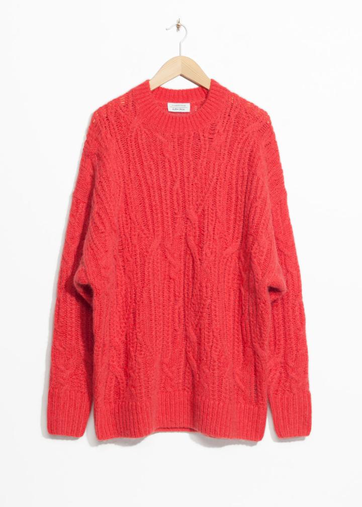 Other Stories Oversized Cable Knit Sweater - Red