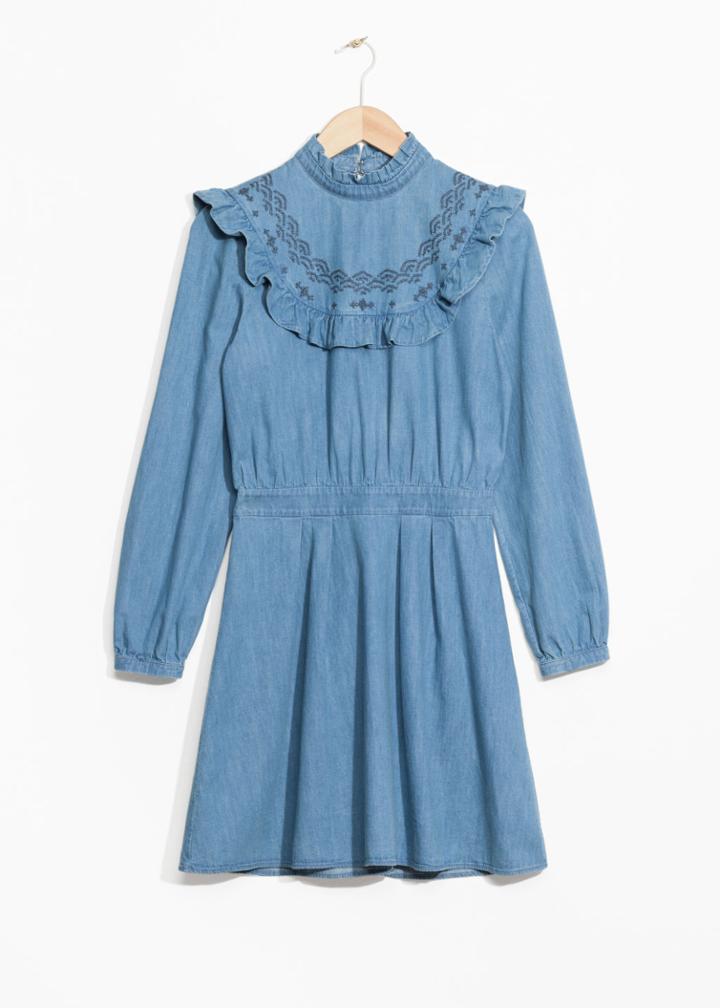 Other Stories Frill Denim Dress - Blue