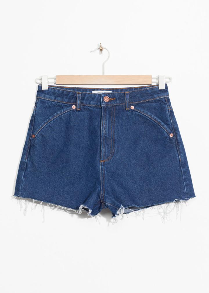 Other Stories Raw Edge Denim Shorts - Blue