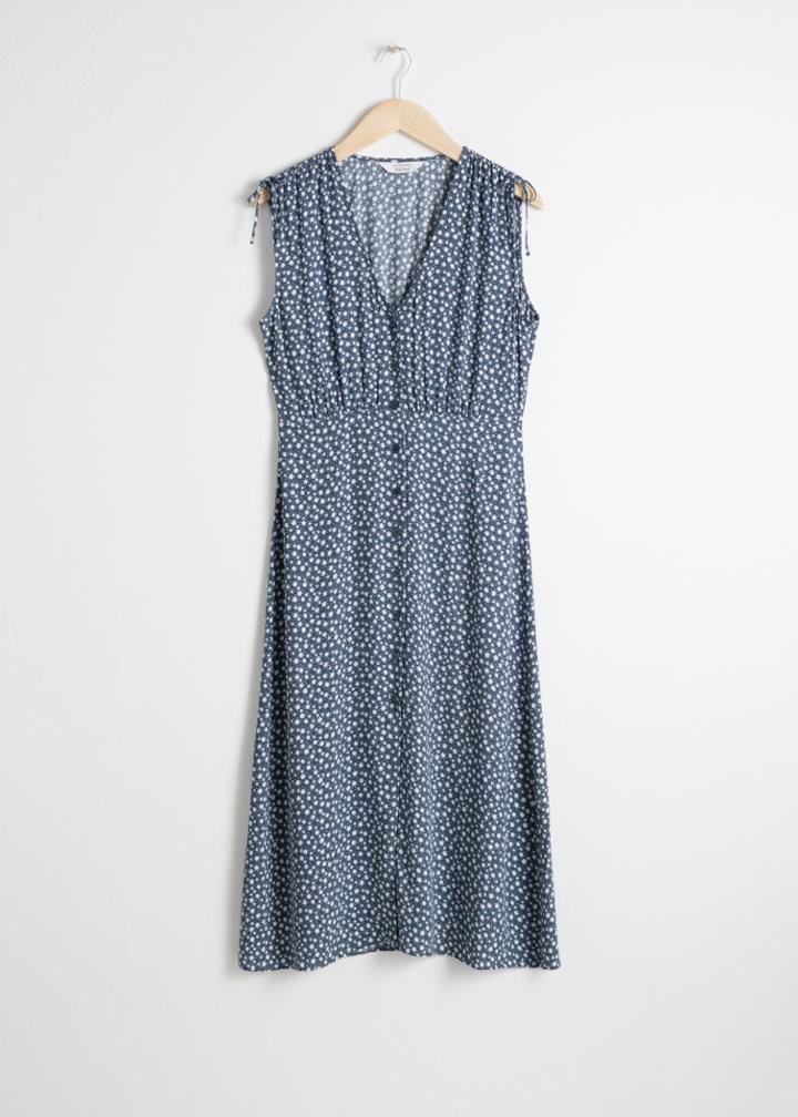 Other Stories Drawstring Shoulder Midi Dress - Blue