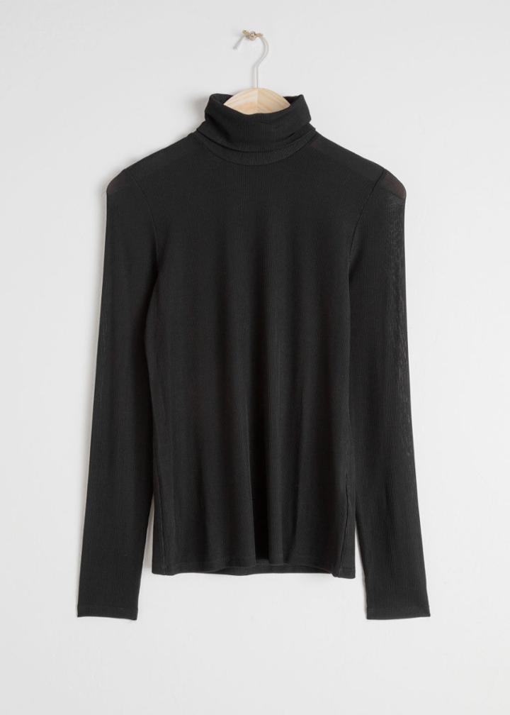 Other Stories Ribbed Fitted Turtleneck - Black