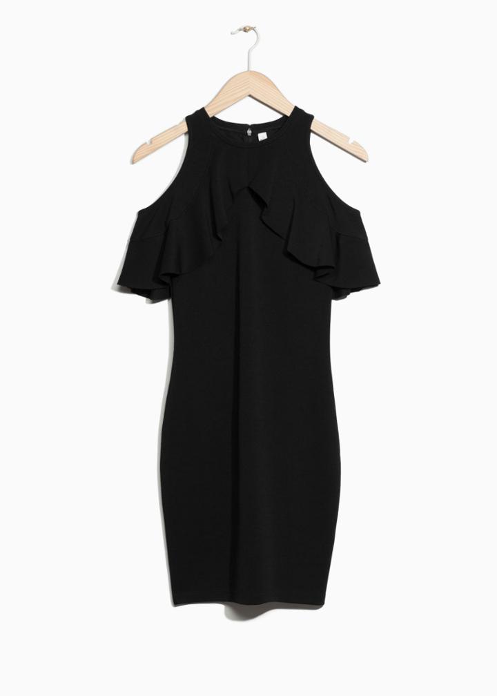 Other Stories Cold Shoulder Frills Dress - Black