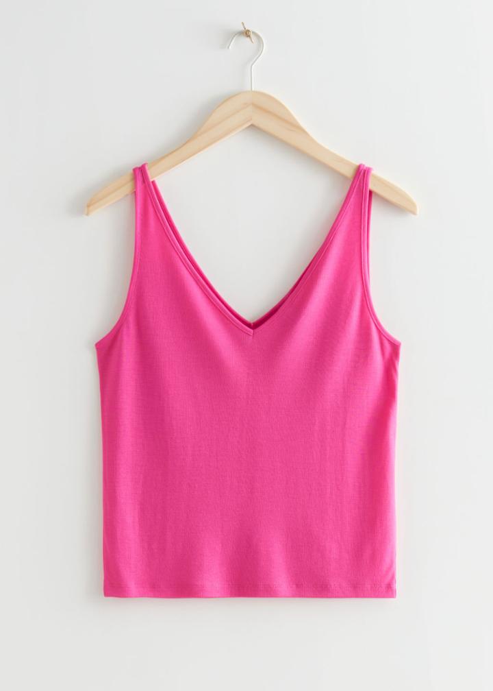 Other Stories Ribbed V-neck Top - Pink