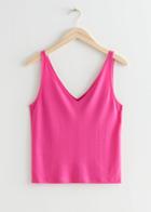Other Stories Ribbed V-neck Top - Pink