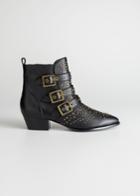 Other Stories Trio Buckle Studded Ankle Boots - Black