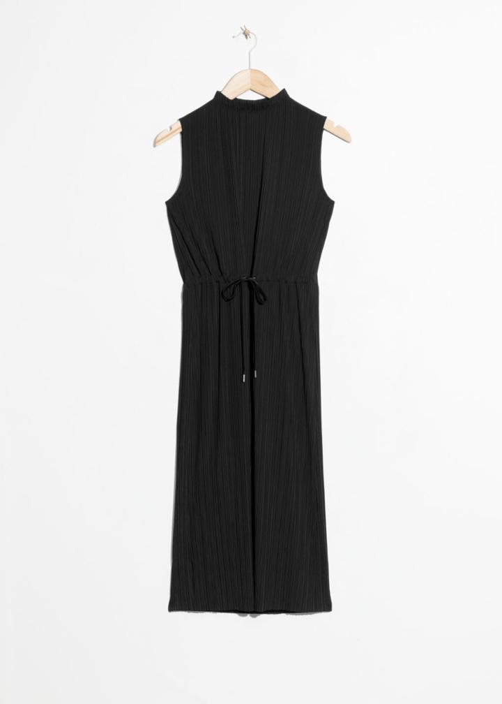 Other Stories Pliss Pleated Midi Dress - Black