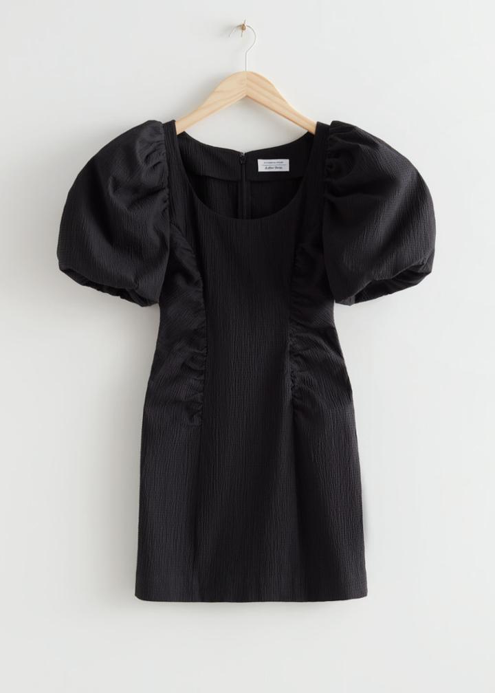 Other Stories Textured Puff Sleeve Mini Dress - Black
