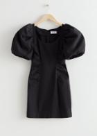 Other Stories Textured Puff Sleeve Mini Dress - Black