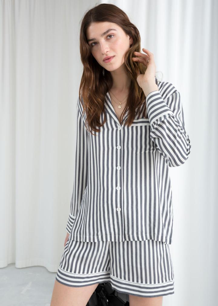 Other Stories Striped Lounge Button Up - Blue