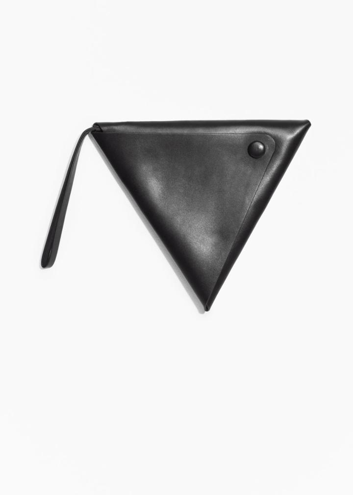 Other Stories Triangle Leather Snap Pouch - Black