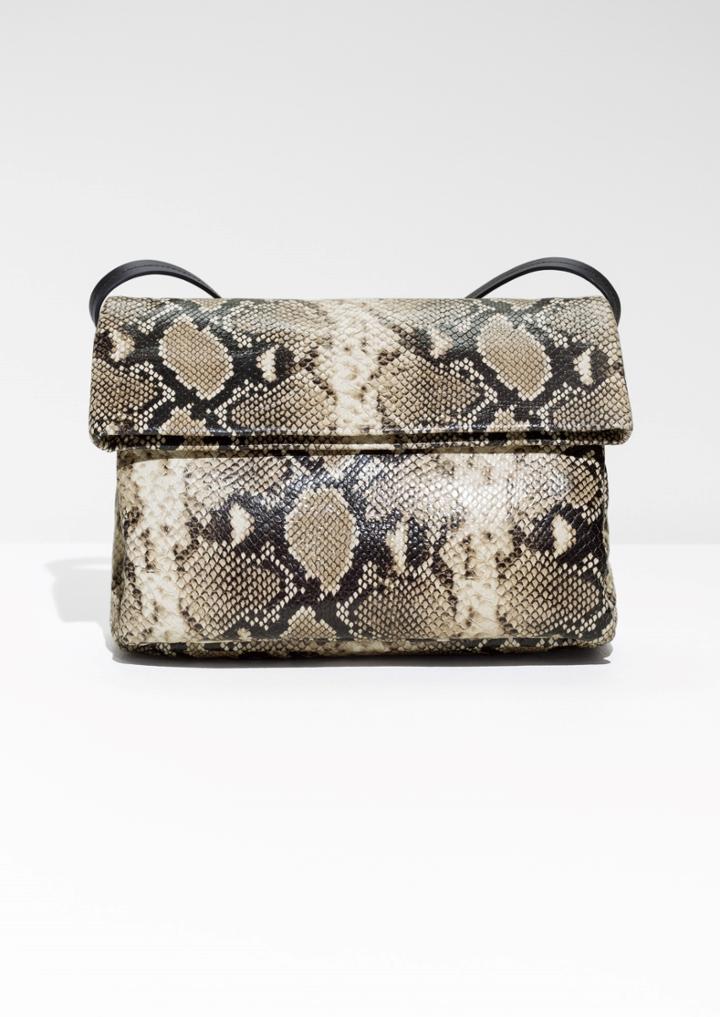 Other Stories Fold-over Snake Embossed Leather Crossbody