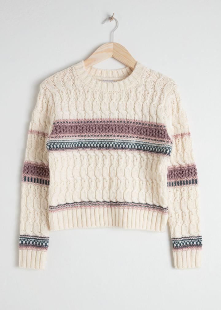 Other Stories Cropped Cable Knit Sweater - White