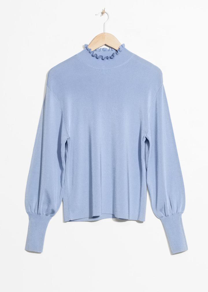 Other Stories Frill Mock Neck Top - Blue