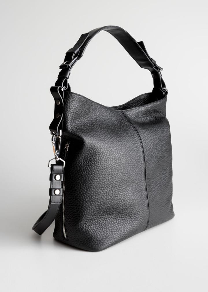Other Stories Grain Leather Hobo Bag - Black
