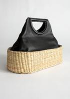 Other Stories Structured Leather Straw Tote - Black
