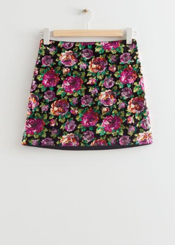 Other Stories Floral Sequin Mini Skirt - Black