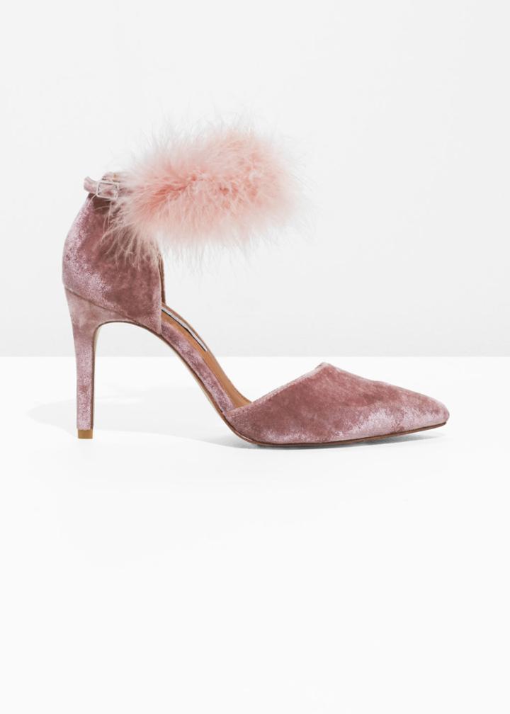 Other Stories Feather Velvet Pumps - Orange
