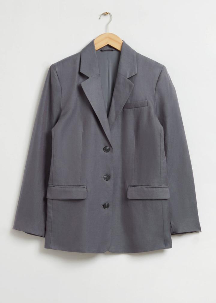 Other Stories Relaxed Single-breasted Silk Blazer - Grey